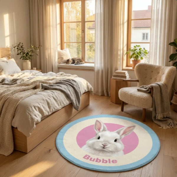 White Rabbit Custom Rug in Bedroom