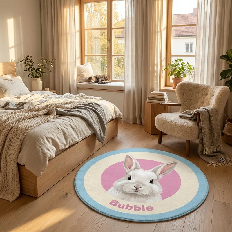 White Rabbit Custom Rug in Bedroom